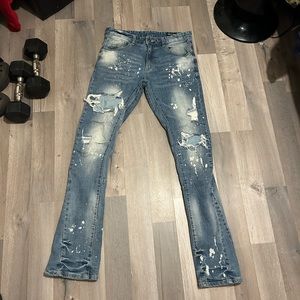 Smoke rise denim stacked ripped jeans size 32W/36L
